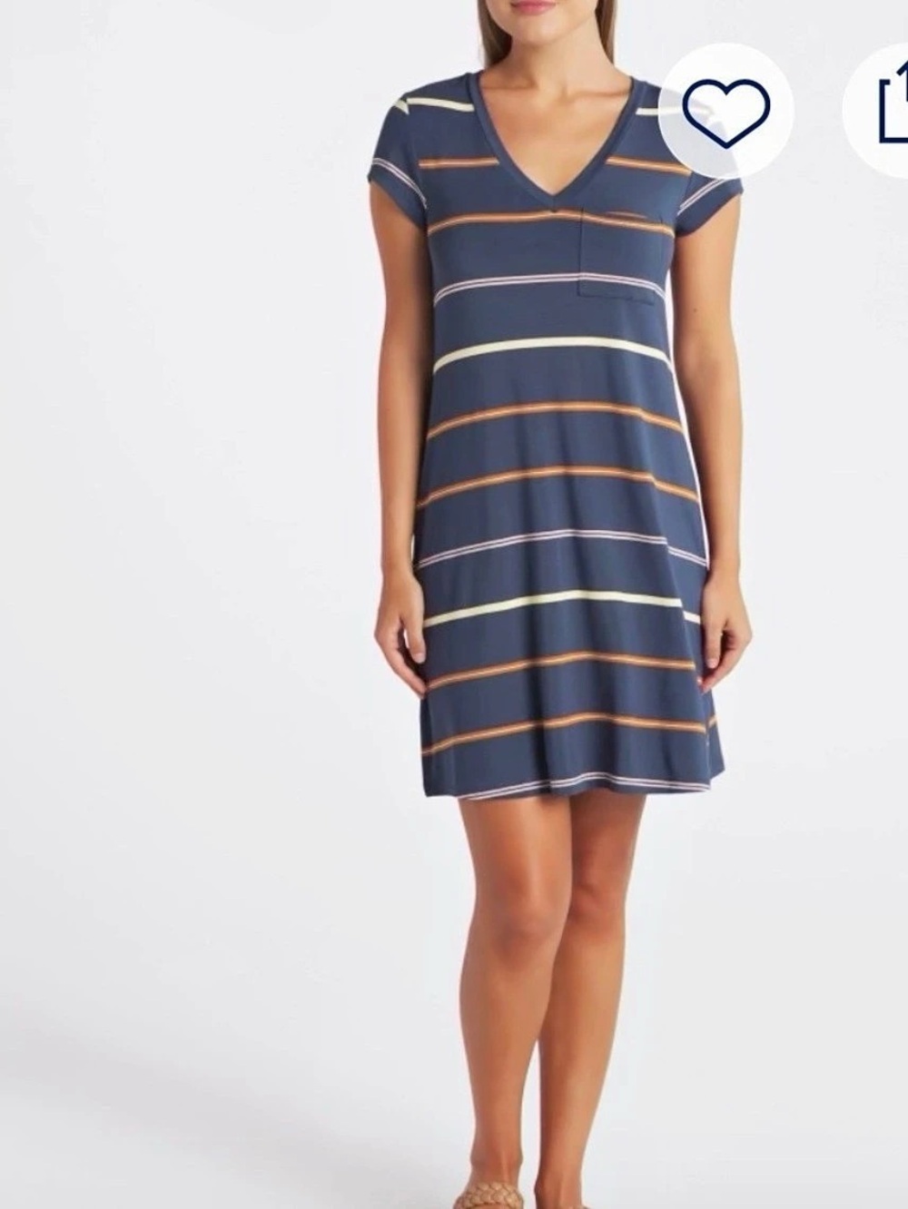 Market & Spruce Alison Knit V-Neck T-Shirt Dress Blue & Orange XXL